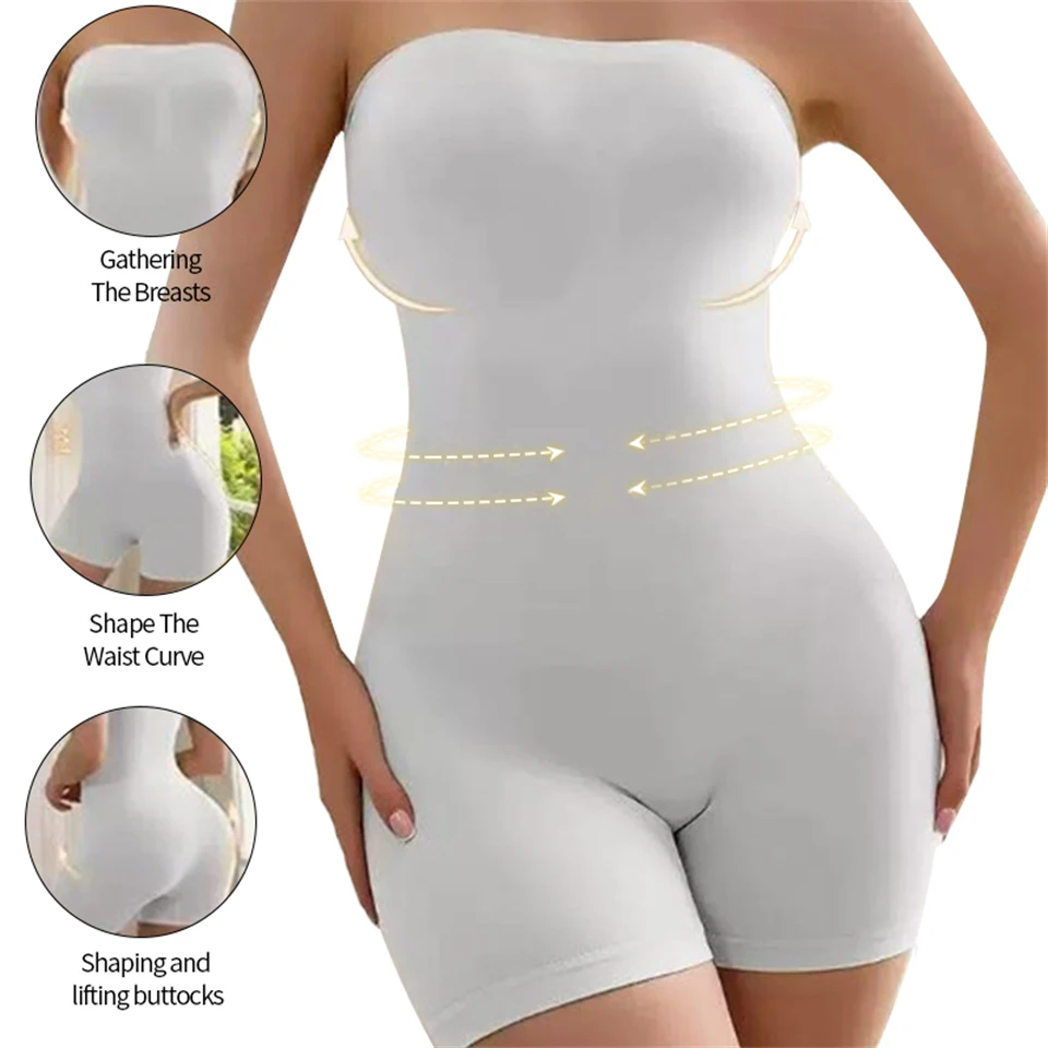 Becirzet Damen-Unterwäsche, trägerloses Tube-Top, Shorts, Bauchreduzierung, schlankmachender, nahtloser Bodysuit – Detail 3