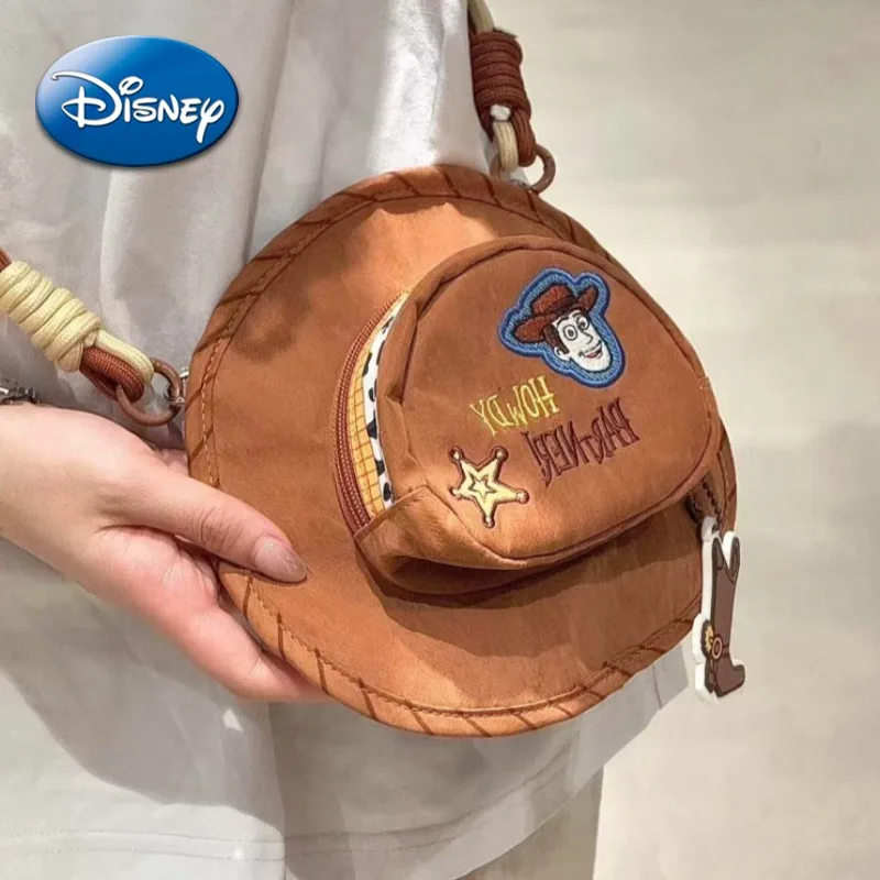 

Disney Crossbody Bag Toy Story Woody Cute Cartoon Figures Round Fisherman Hat Creative Outing Handbag Phone Storage Bag Gifts