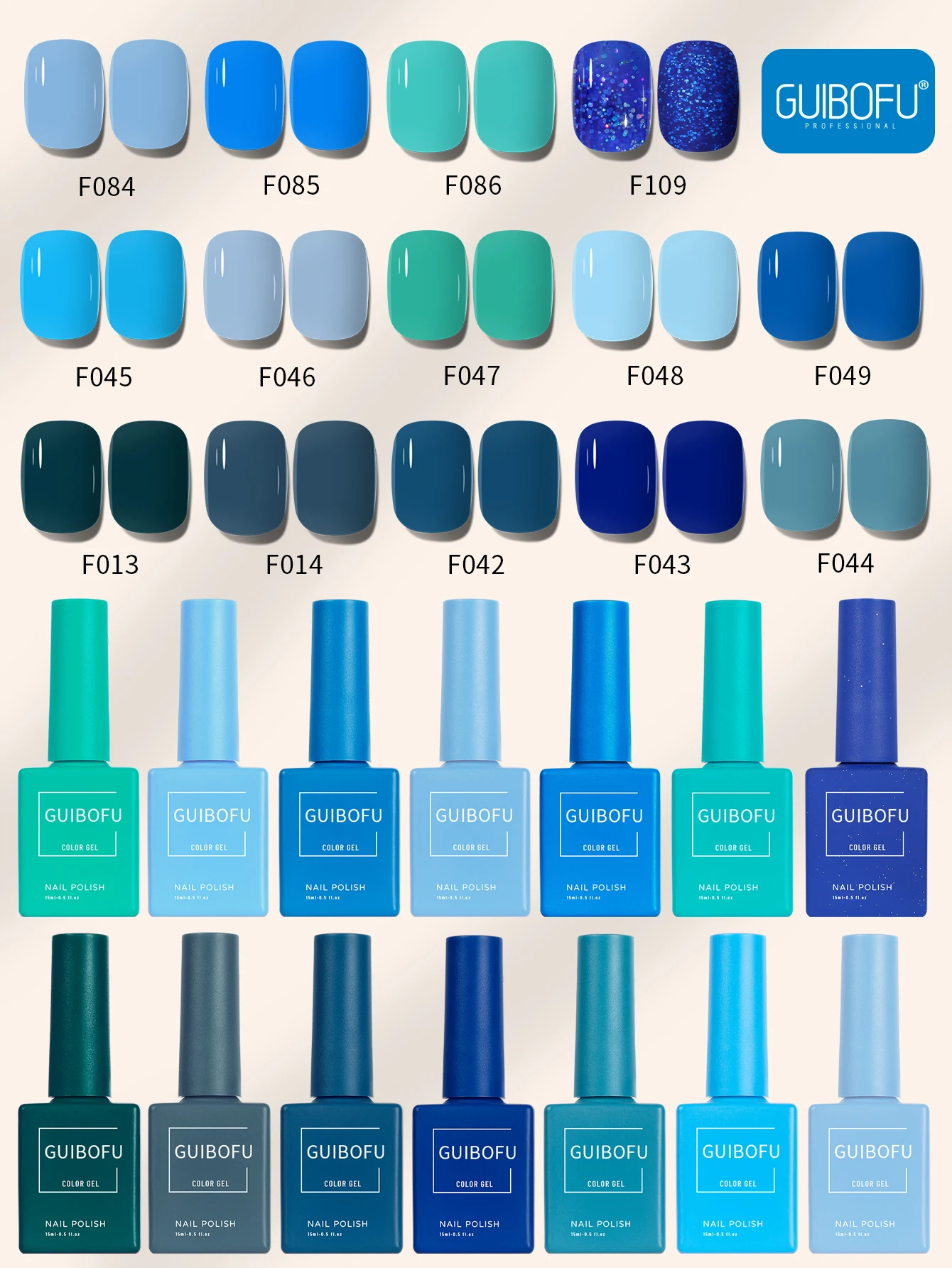 Blue Series Fall Shine Finish Semi Permanent Glitter Sequins Nail Polish Set Kit Soak Off Uv Varnish Nail Art