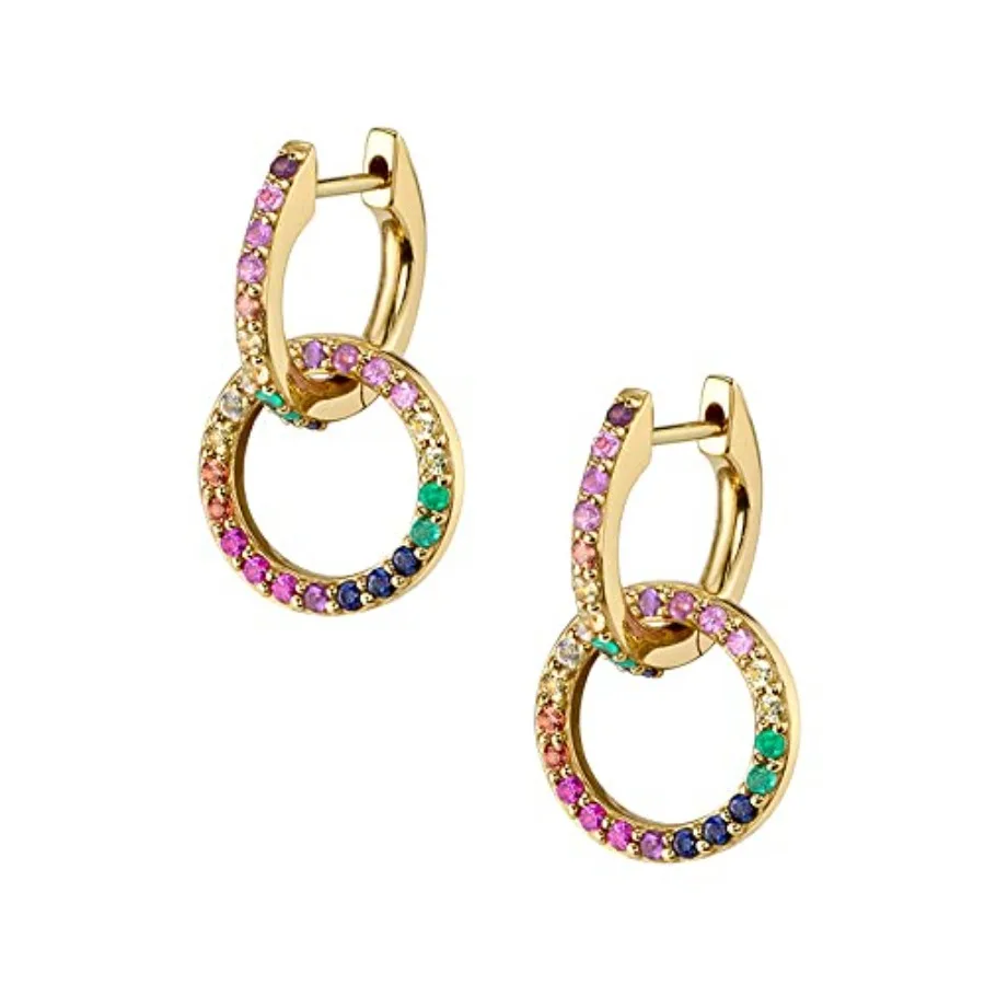 

Rainbow Hollow Circle Cubic Zirconia Small Hoop Earrings for Women Hypoallergenic Dainty 925 Sterling Silver Post 14K Gold Plat