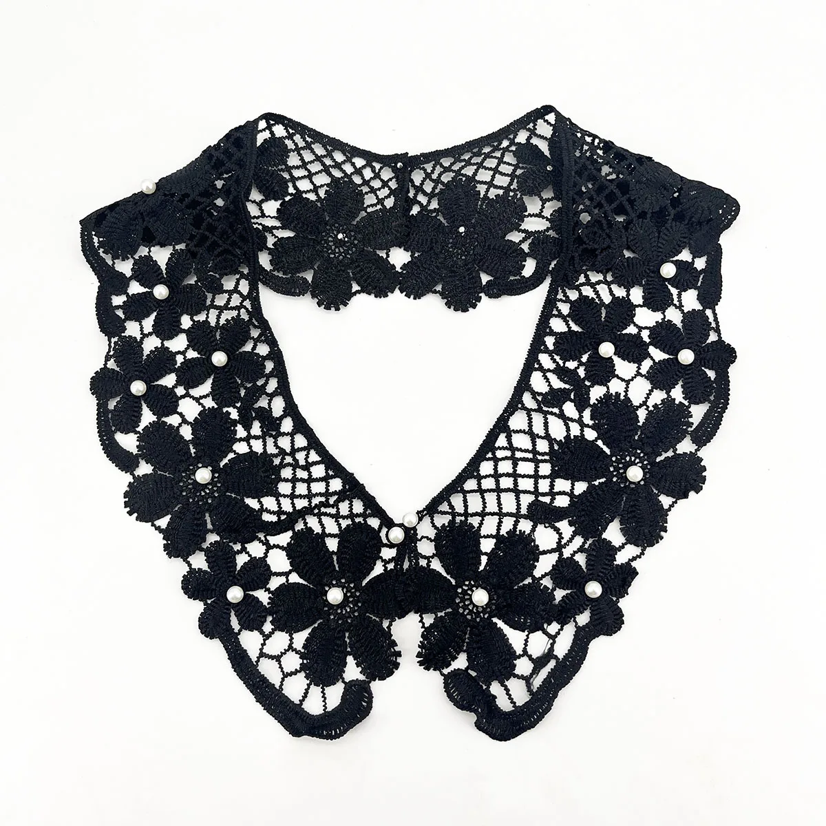 Weiß-Schwarzes Kleid mit Applikationen, Abnehmbare Spitzenkragen, Stoffbluse, Kostüm-Deko-Accessoires, DIY-Ausschnittkragen, Nähzubehör – Detail 9