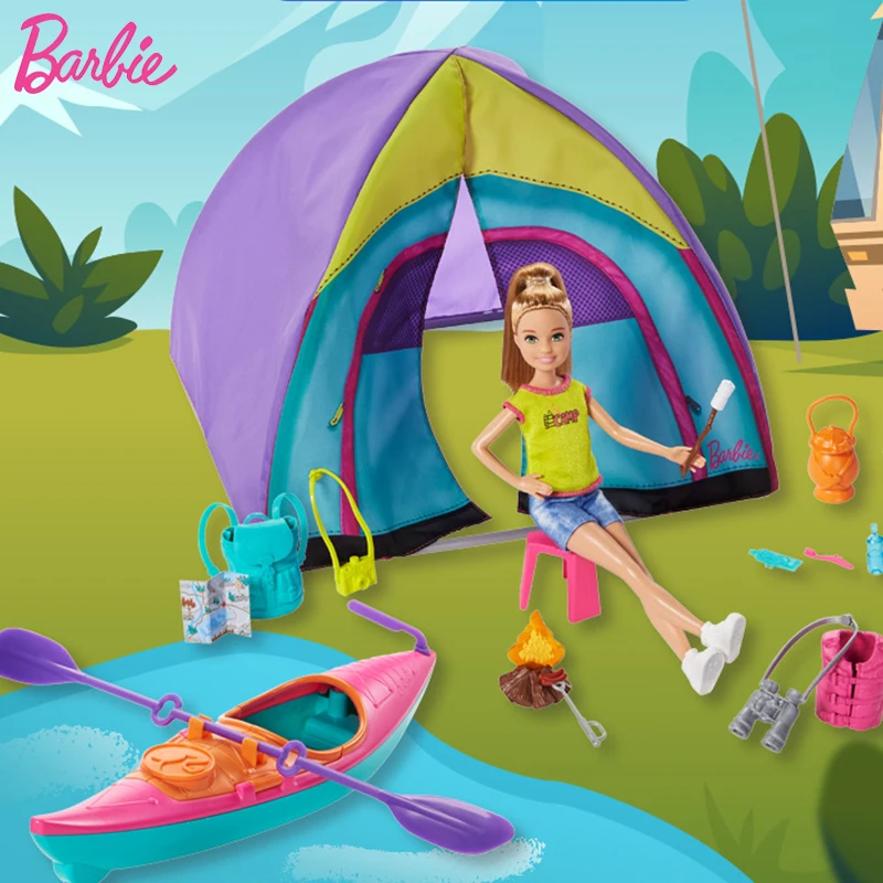 

Original Barbie Chelsea Doll Team Stacie Sister Summer Camp Dollhouse Interactive Kid Toys for Children Simulate Outdoor Playset