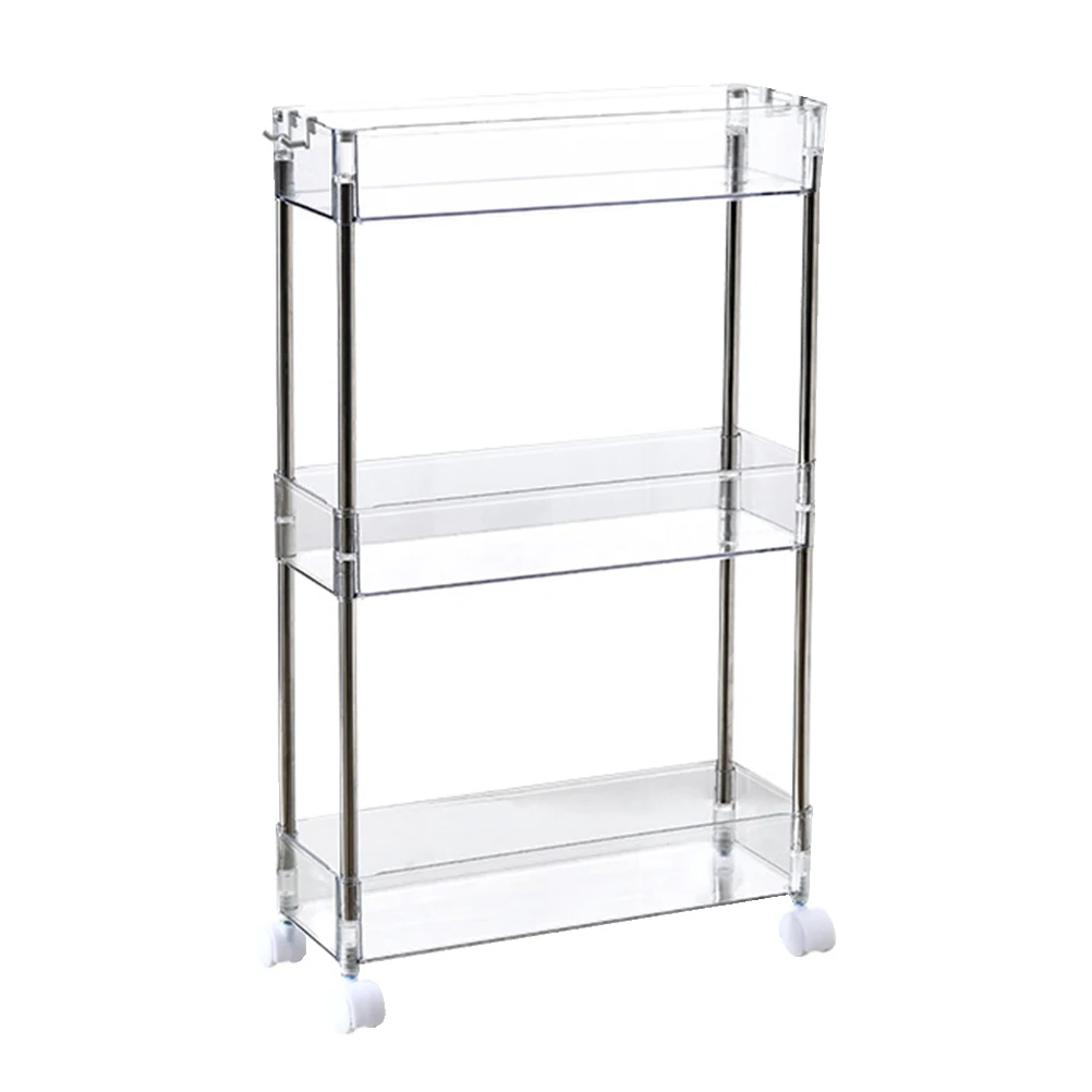 

3 Tier Rolling Storage Cart, Transparent Kitchen Organizer Shelf Rack, Multifunctional Space Saving Utility Cart For Kitchen