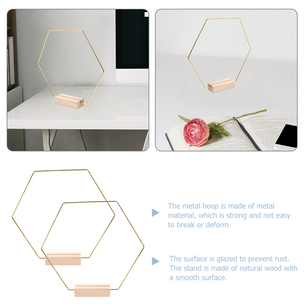 

2 Set Golden Hexagonal Metal Hoops Wooden for DIY Craft Dreamcatcher Frame Table Decor Wedding Accessories