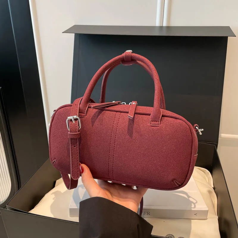 حقيبة صغيرة من جلد الغزال بمقبض مزدوج، تصميم فاخر جديد في حقائب اليد، حقيبة باجيت نسائية كاجوال مع حزام كروس قابل للإزالة