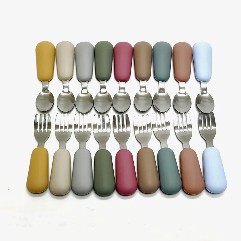

Children's Fork & Spoon Set Silicone-grip stainless steel utensils Suitable for children aged 3-12 years