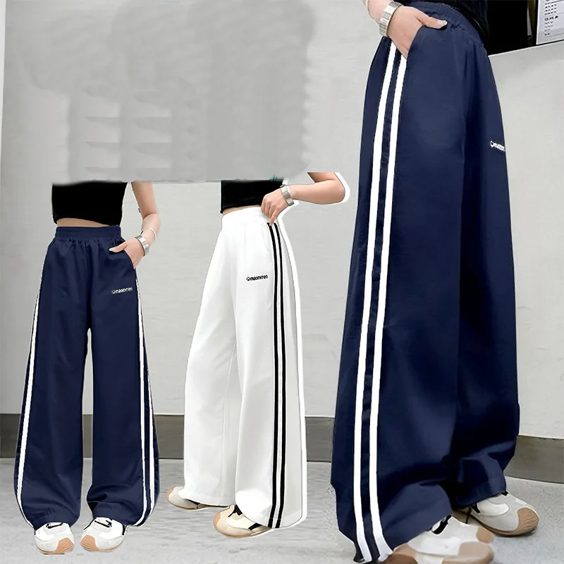 Girl Sports Pants Teenager Spring Wide-leg Casual Trousers 2025 New Children's Straight Loose Sweatpants Kids Autumn Clothing