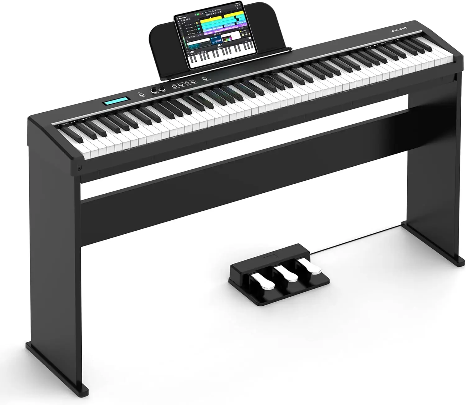 88-Key Weighted Digital Piano with Wooden Stand, Space-Saving Upright Design, Triple Pedal System, Dual 20W Stereo Speakers, USB-MIDI & Wireless Connectivity
