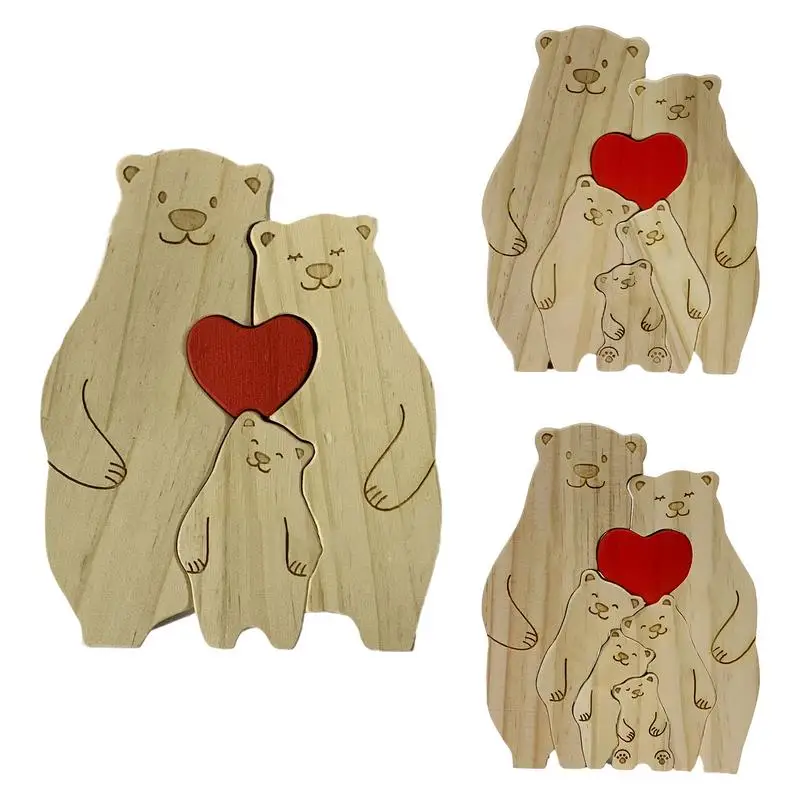 Bear Desk Decor Wooden Bear Family Puzzles With Heart Artistic Desktop Ornament Cute Decorations For Home Living Room Bedroom