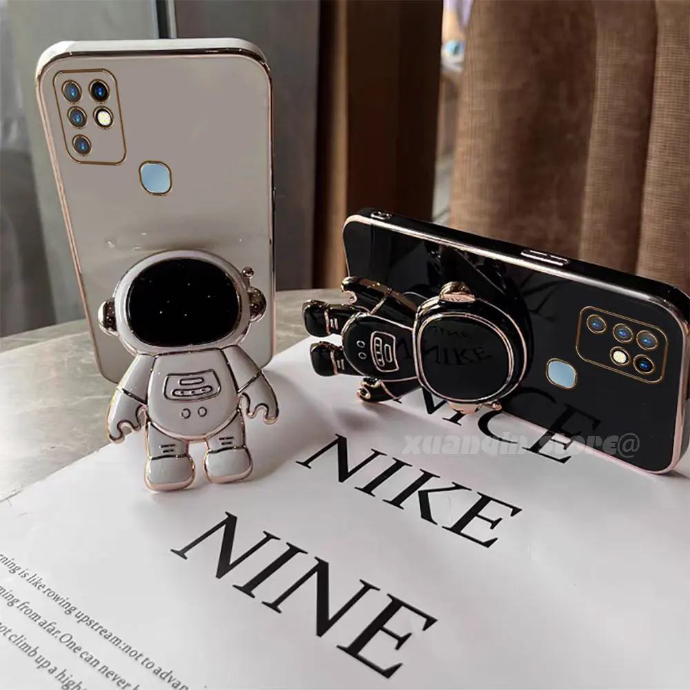 Luxury Astronaut Stand Phone Case For Infinix Hot 10 X682 Hot10 X682B X682C Soft Silicone Protective Back Cover