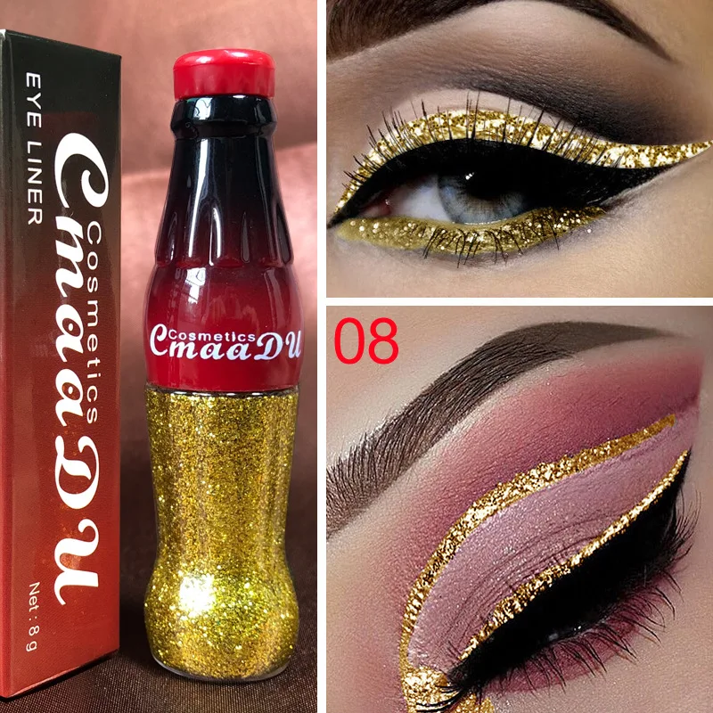 Delineador com glitter líquido para mulheres, delineador brilhante, maquiagem profissional, prata, rosa, ouro, pigmentos cosméticos, novo