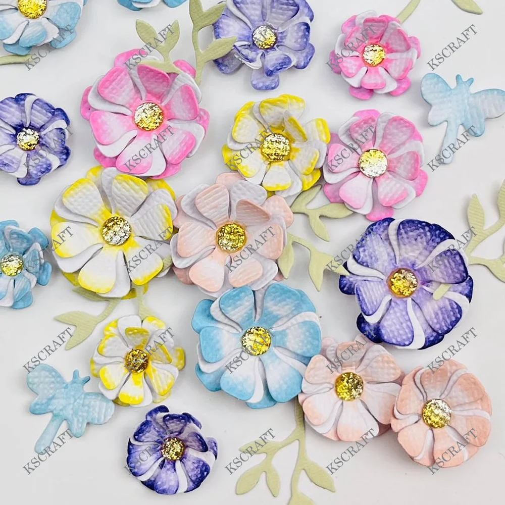 KSCRAFT Zinnia Layering Flower Plate Cutting Dies Stencils for DIY Scrapbooking Decorative Embossing DIY Paper Cards