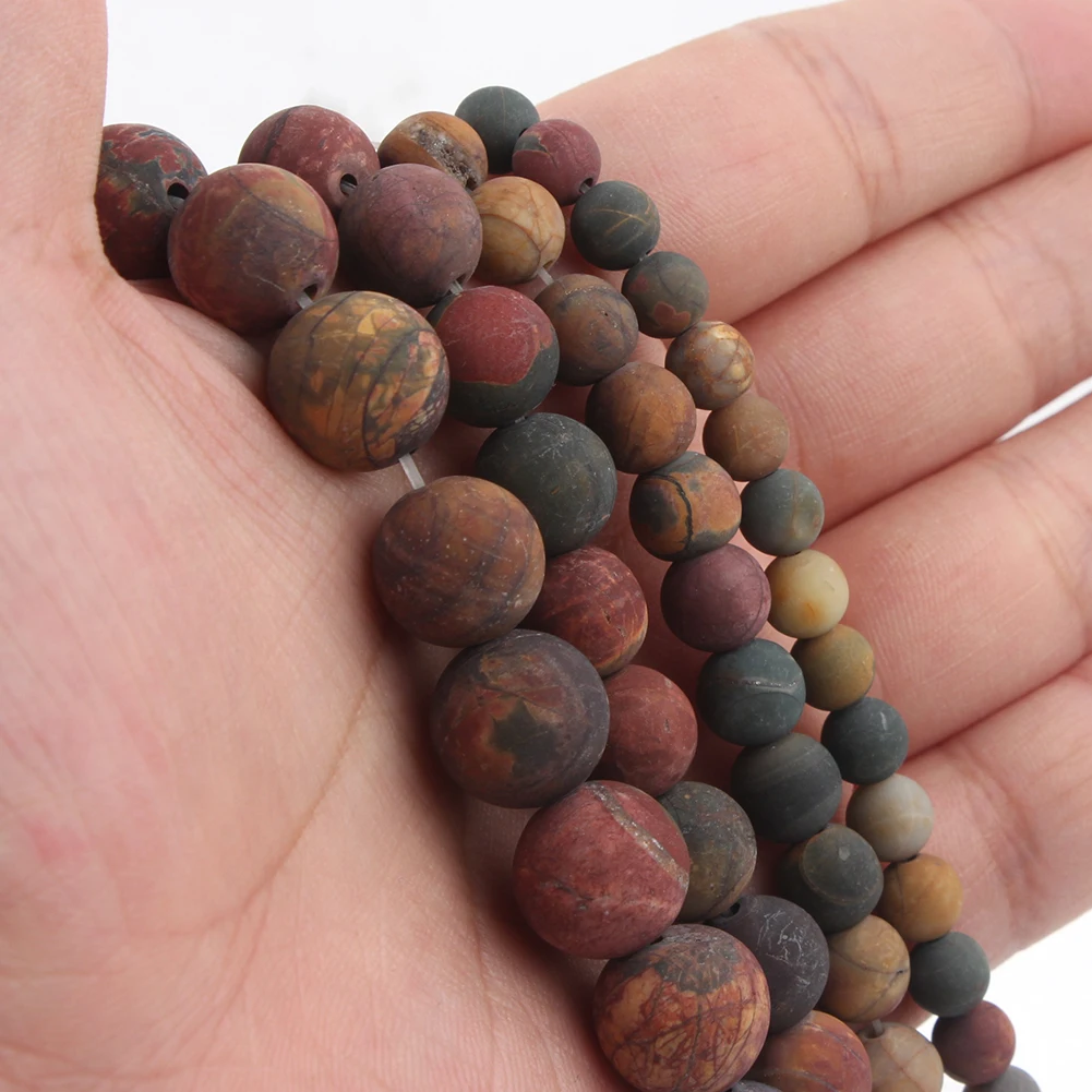 Natural Stone Dull Polish Matte Picasso Jasper Round Spacer Beads For Jewelry Making Diy Bracelet Necklace 4/6/8/10mm 15 Inches