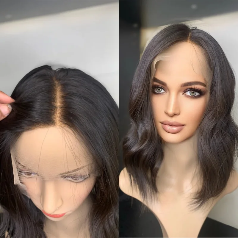 

Парик плотности 150% Dark Brunette Balayage Роскошный синтетический парик фронта шнурка Короткая волна Боб для белых черных женщин Парики высокого качества