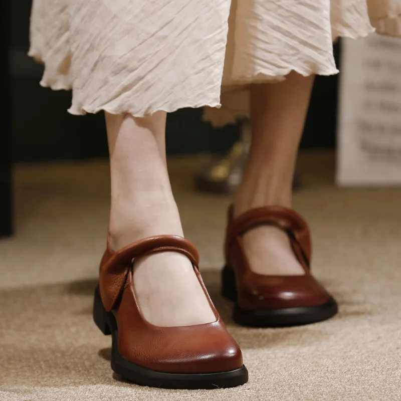 Elegant Women's Genuine Leather Oxfords Shoes Luxury Handmade Quality Comfortable 2026 Spring Fashion Outdoor Daily Ladies Shoes
