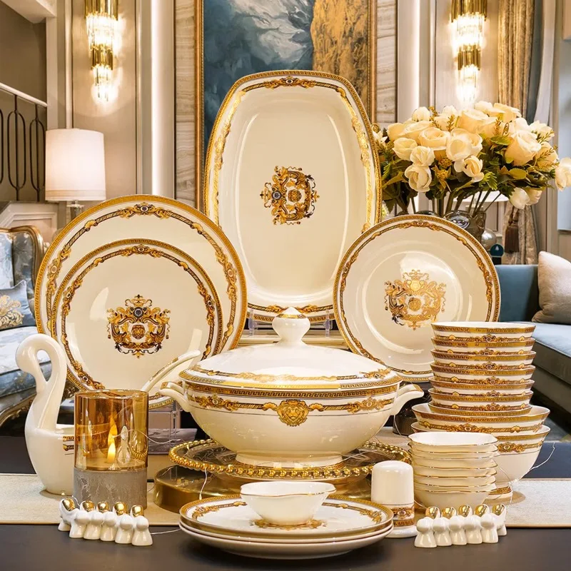 

Bone china tableware set, ten bowls, ten plates, dish combination, ceramic set, housewarming gift box.