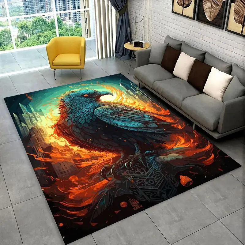 Gothic Raven Skull Crow Cartoon Large Area Rug Non-slip Durable Carpet for Bedroom Living Room Sofa Doormat Home Decor Floor Mat