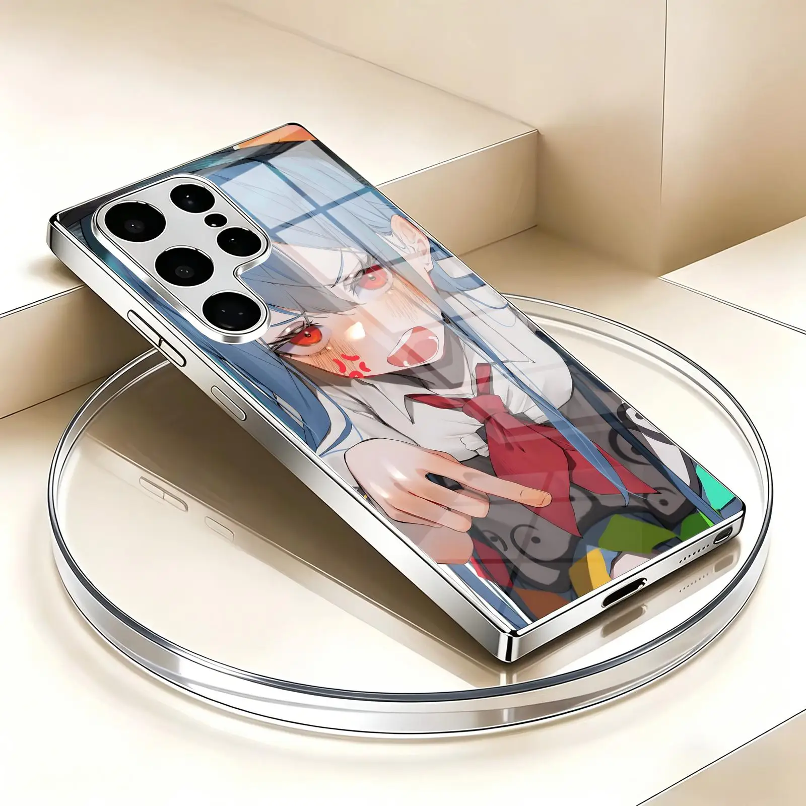 Phone Case For Samsung S26 S25 S24 S23 S22 S21 Plus Ultra Note20 Electroplated glass Phone Case Anime Tenshi Hinanawi view 2