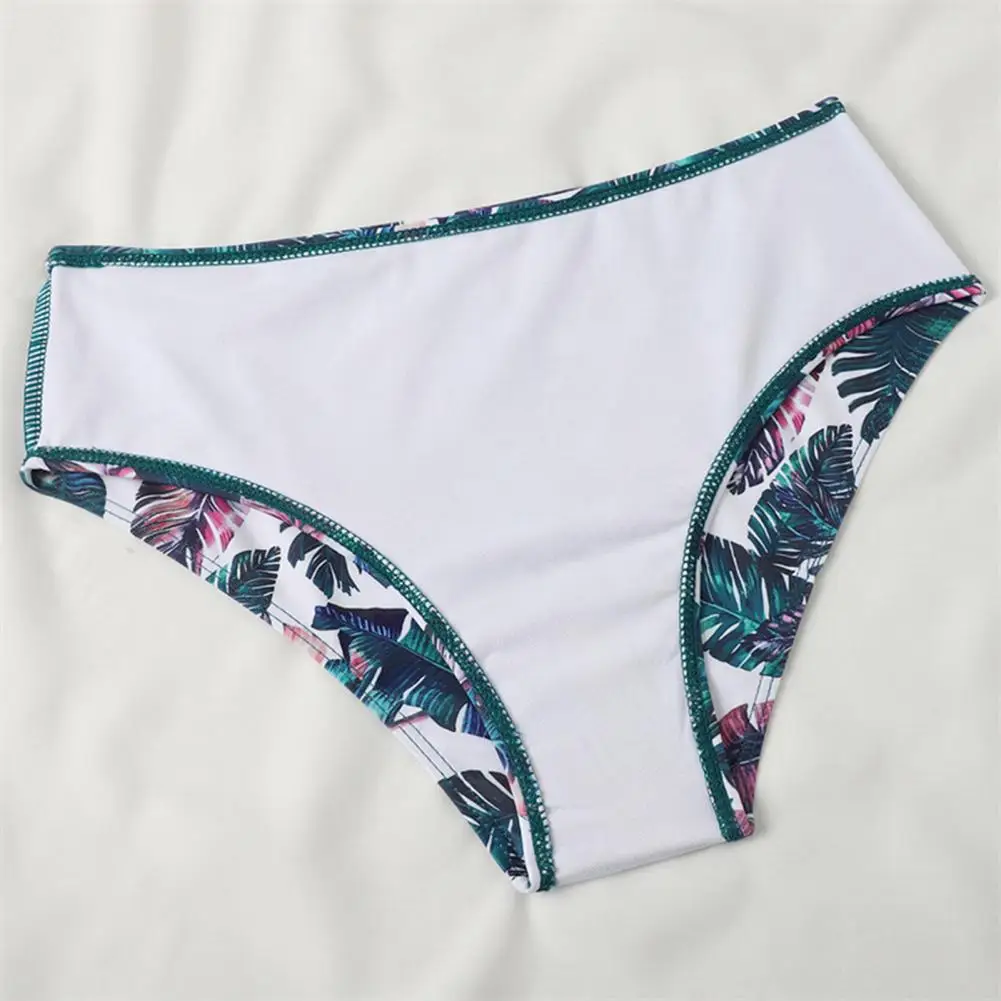 ملابس سباحة بكيني مبطنة بوش أب بلون سادة وطباعة زهور عالية الخصر للنشاط المائي