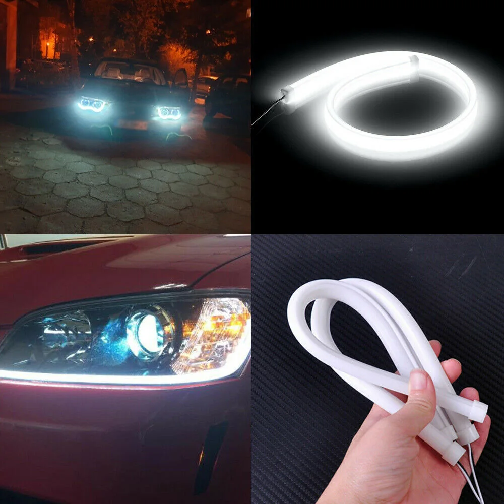 2pcs Car Daytime Running Light White 60cm Car Hose LED Light Bar Daytime Driving DRL Headlight Flexible Waterproof Strip