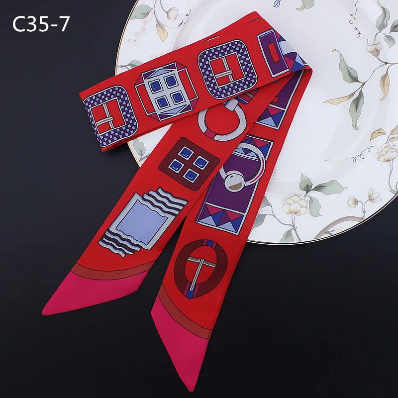 Silk Scarf 2023 H Home Belt Head Silk Scarf European and American Professional Small Scarf Slim Strip Wrapping Bag Handle Silk R