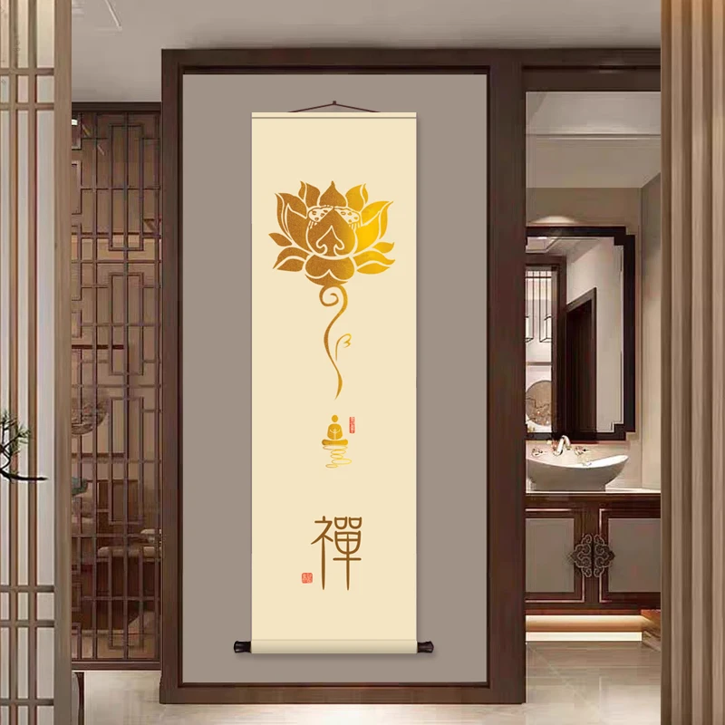 Buddha Statues and Lotus Wall Decoration Colorful Mandala Vertical Tapestry Wall Hanging Meditation Religion Art Tapestry
