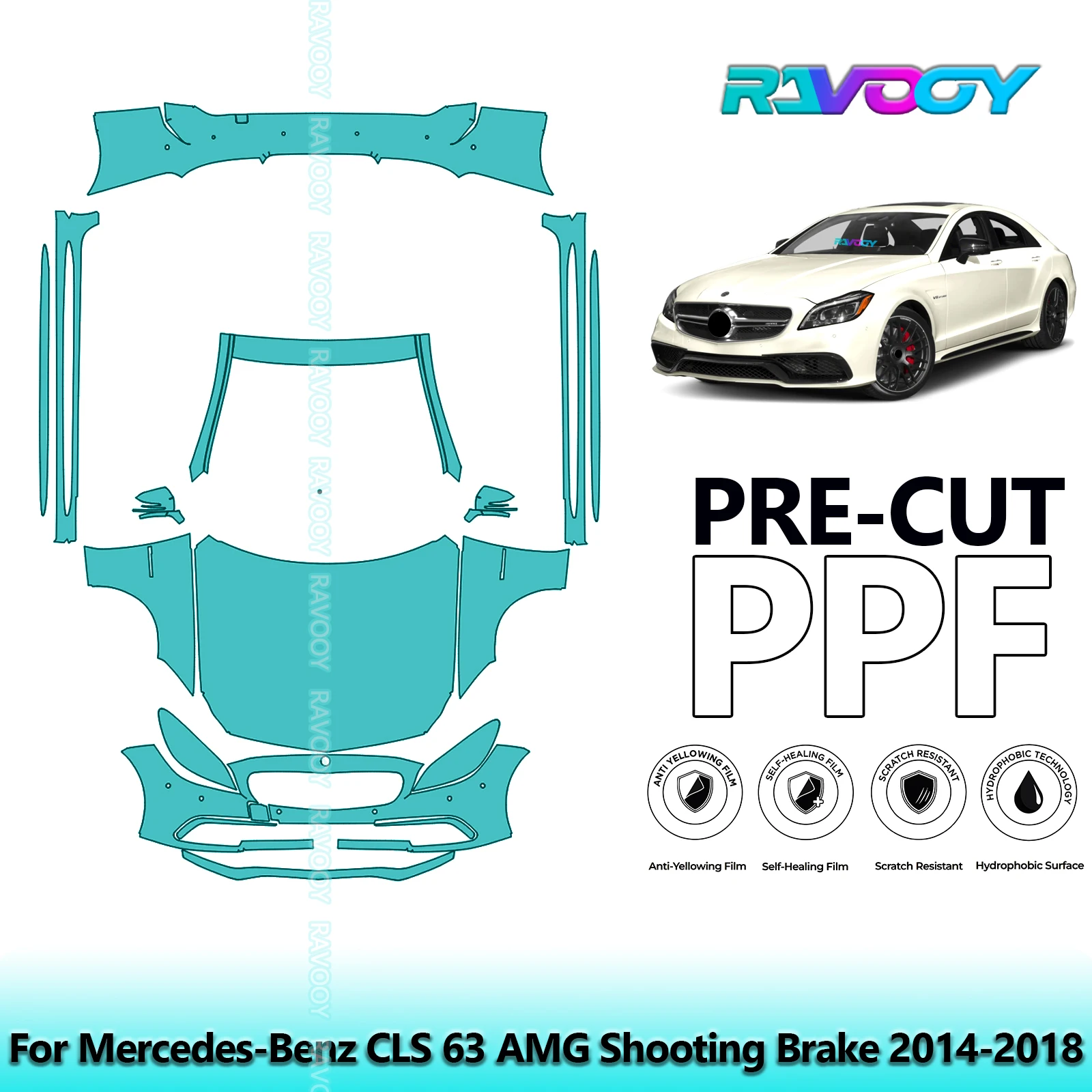 

Front Kit+Rockers+Rear Bumper Clear Bra Precut PPF Paint Protection Film For Mercedes-Benz CLS 63 AMG Shooting Brake 2014-2018