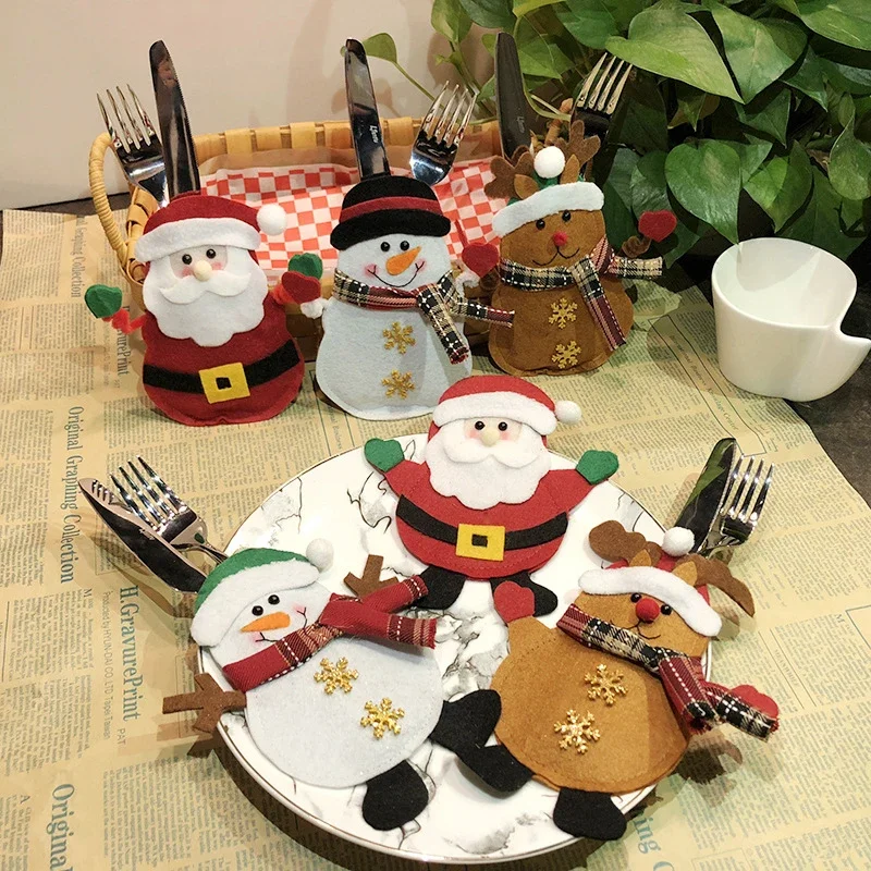 Merry Christmas Knife Fork Cutlery Bag Santa Tableware Holder Bag Christmas Decor For Home New Year Eve Xmas Party Decorations