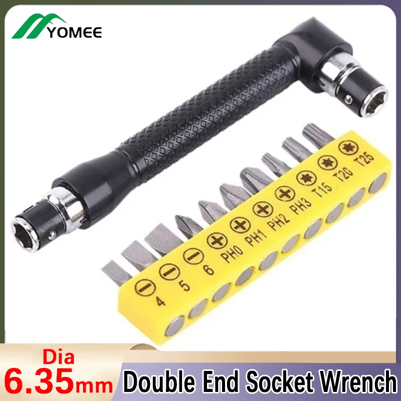 L-Shaped Double Head Screwdriver Utility Mini Socket Wrench 1/4\