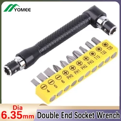 L-Shaped Double Head Screwdriver Utility Mini Socket Wrench 1/4