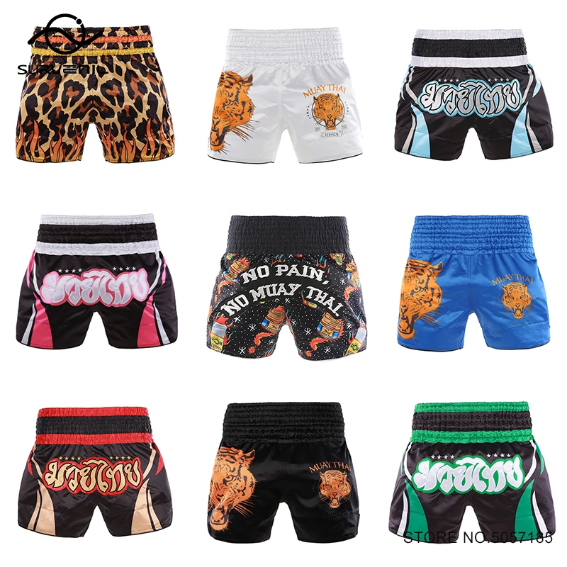 

Short Muay Thai Hombre Mujer Thai Boxing Shorts Child Martial Arts MMA Clothing Tiger Cage Fighting Kickboxing Grappling Trunks