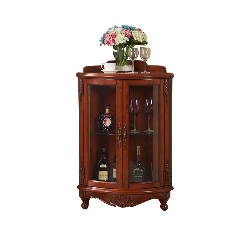 

Solid wood triangular cabinet Living room glass door locker European dining room corner cabinet