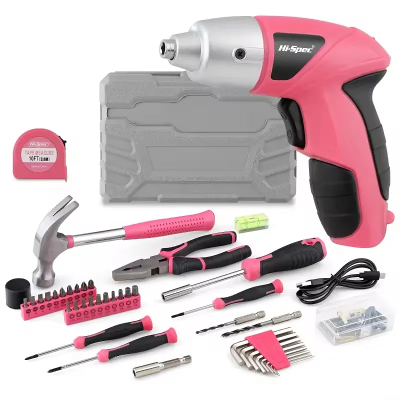 

Hi-Spec 42pc Pink Household Tool Set Gril Lady Women Home DIY Hammer Pliers Spirit Level 4V Electric Screwdriver Hand Tool Kit