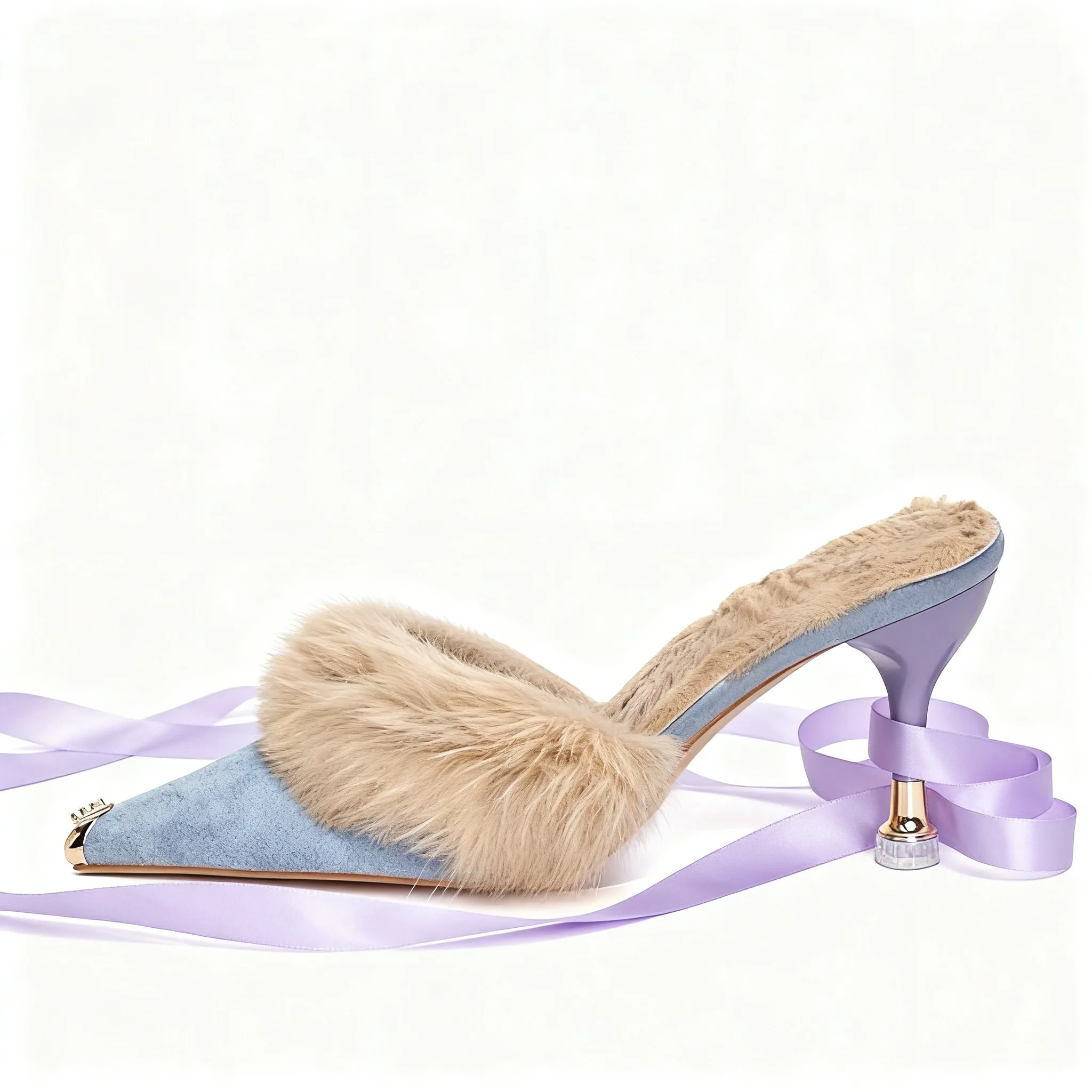 

Bloomsteps Comfortable Fuzzy Slippers Stylish Outdoor-Ready Covered-Toe Warm Half-Slippers Women's Sensual Pointed-Toe Stiletto