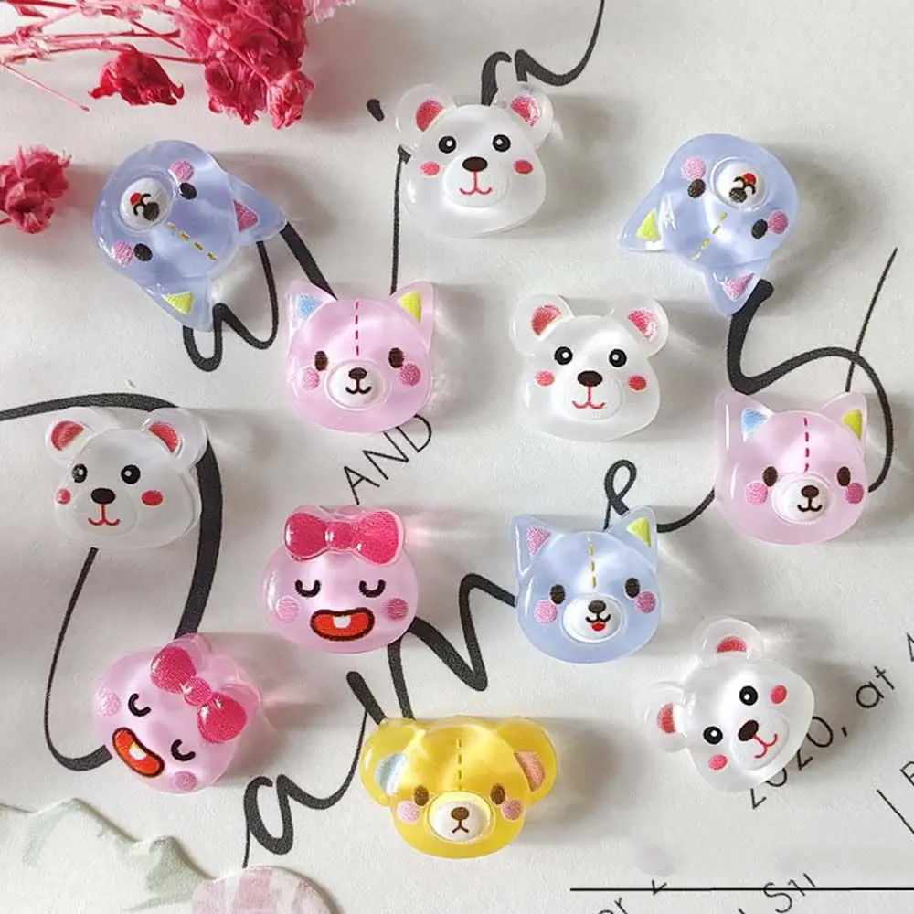 Cartoon Bear Bunny Nail Charms Kawaii żywica Anime figurka zwierzątko części paznokci piękne zdobienie paznokci dekoracje kreatywne akcesoria do