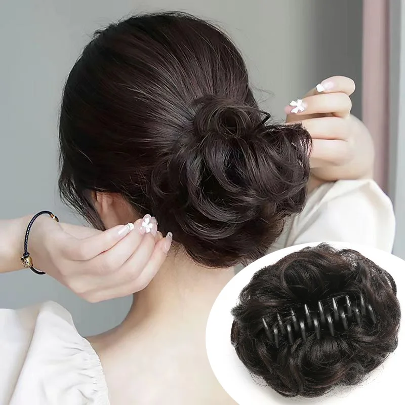 Sunslymei syntetyczny kok z włosów Grab klip w Chignon Hairpiece kręcone roztrzepany kucyk doczepy do włosów Scrunchie treski dla kobiet