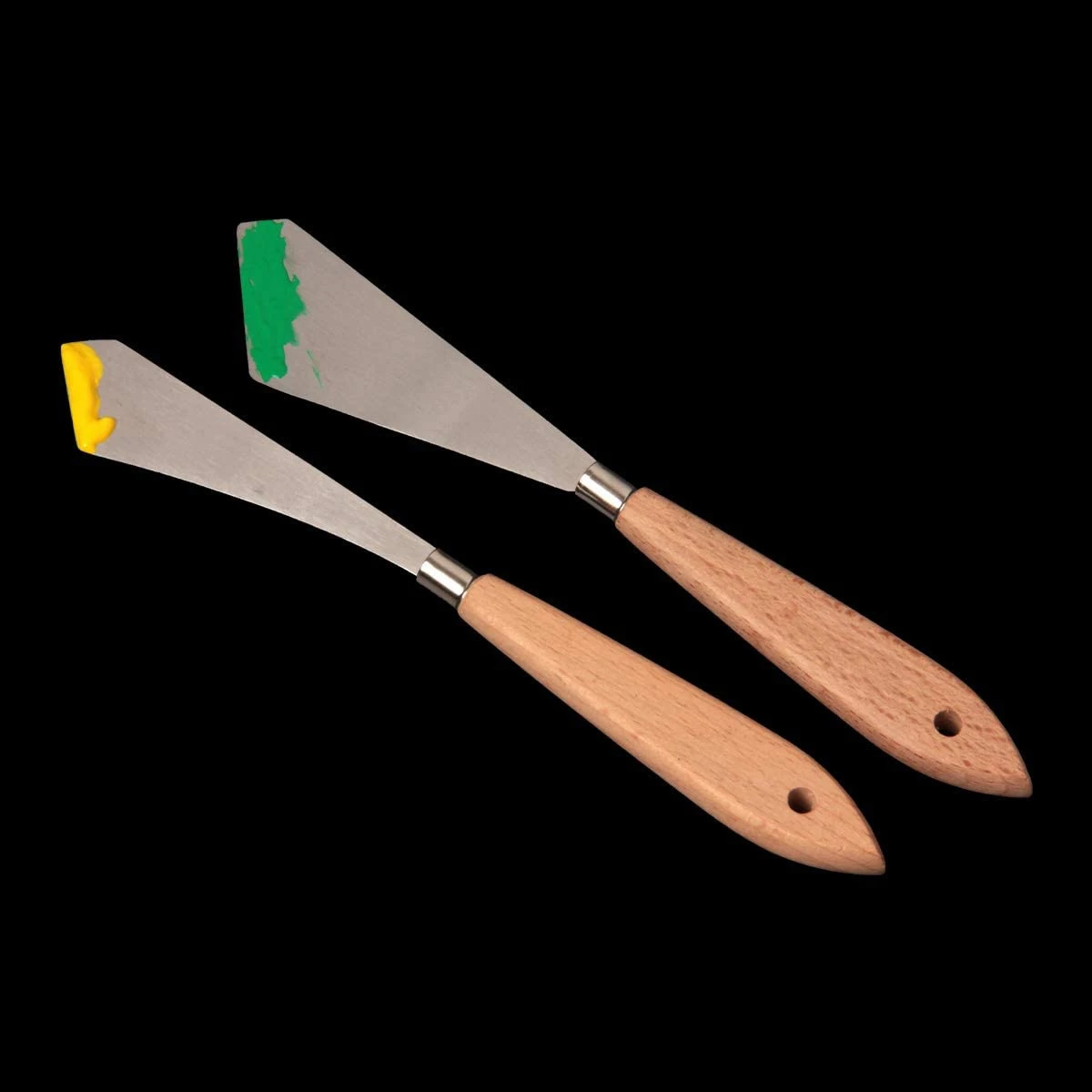 Cuchillo de pintura de 2 piezas, espátula, paleta, mango de madera y hoja de Metal, accesorios de pintura para arte y pintura