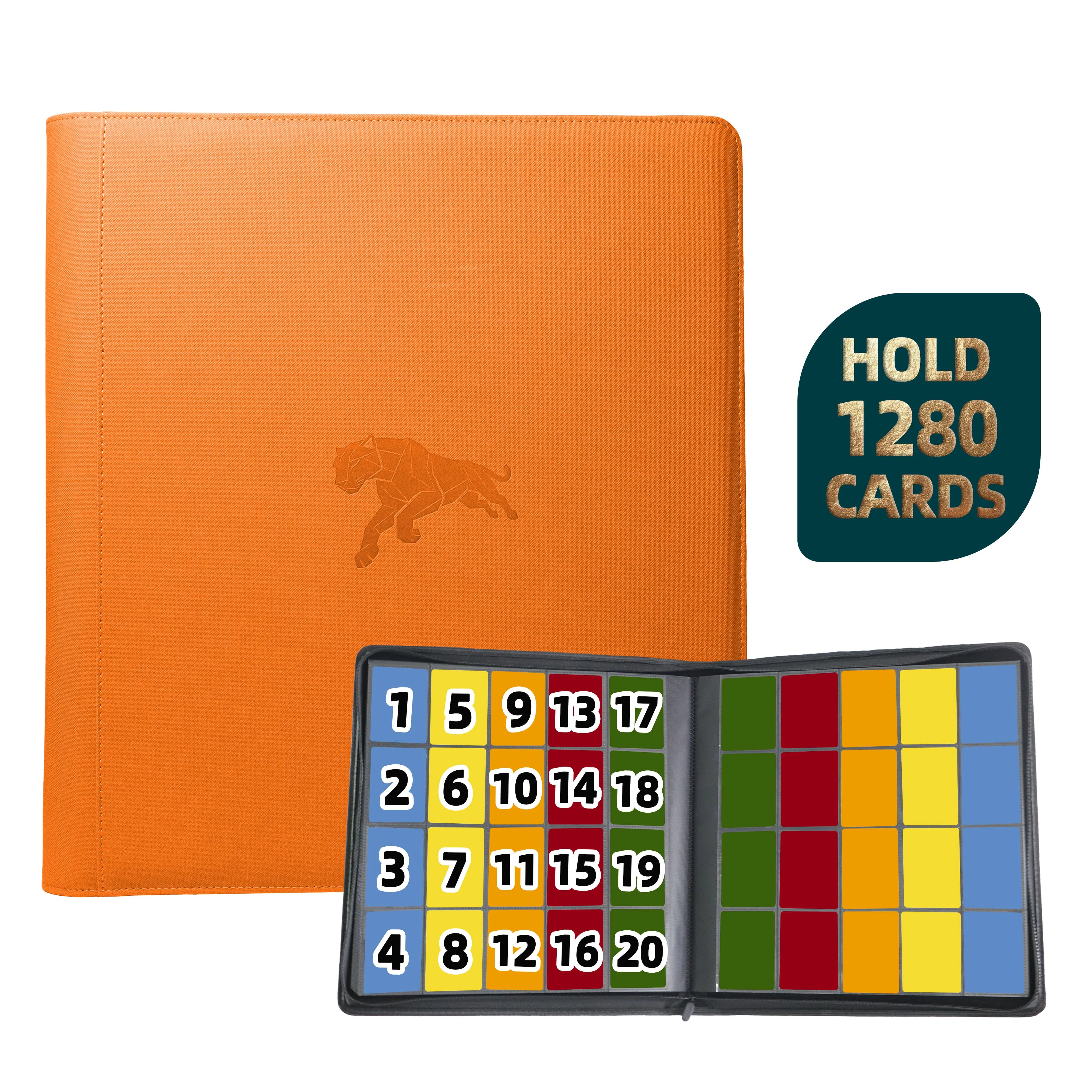 1280 vakjes dubbelzijdige trading card binder, 20-vakjes PU kaartenalbum met 100 kaarthulzen voor TCG/sportkaarten