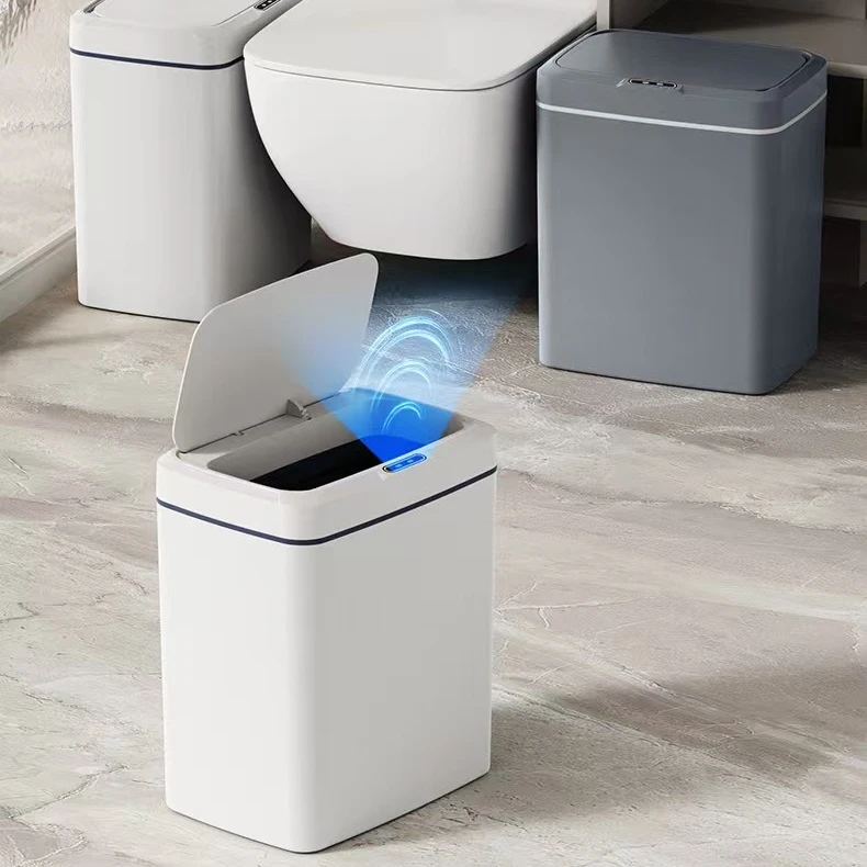White Touchless 15L Smart Sensor Trash Can – Electronic Bathroom Garbage Bin with Automatic Bagging, Smart Home Compatible