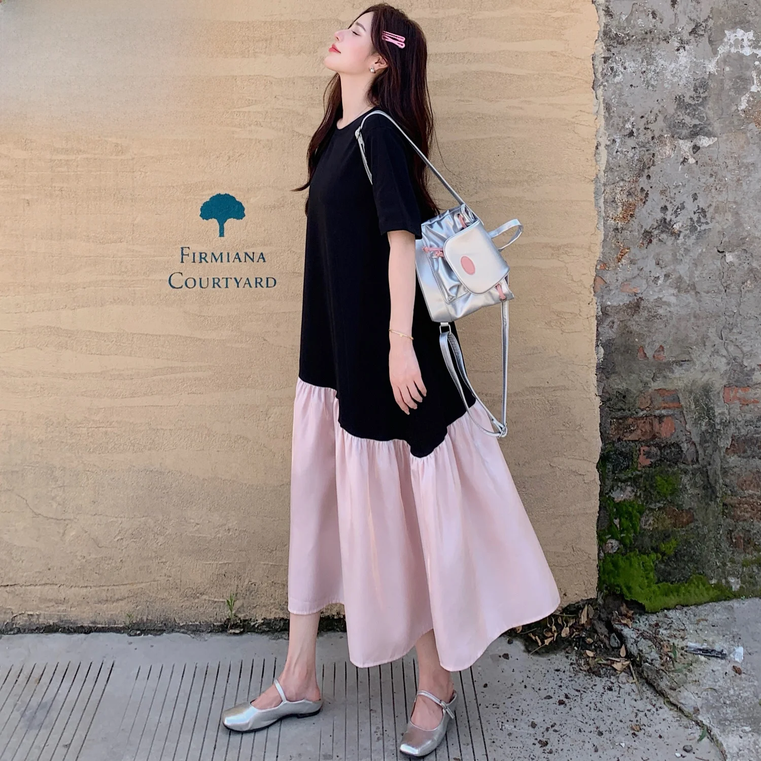 Été 2025 nouveauté couleur irrégulière Blo ort Sve Dr Design minceur T-shirt jupe longue coton Polyester a-ligne D...