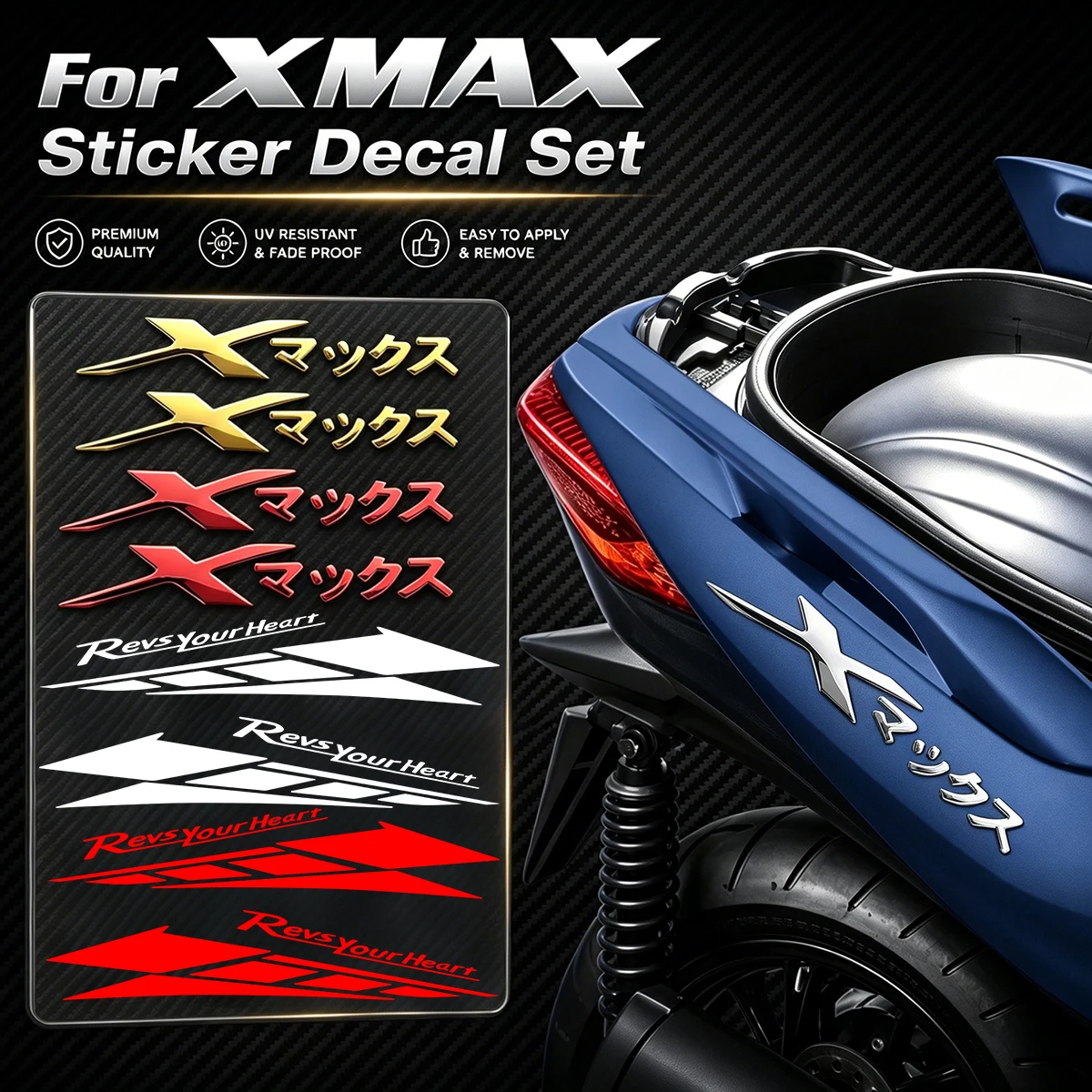 For X-MAX XMAX 125 250 300 400 Japanese Kanji Edition Logo Emblem Resin Gel 3D Stickers Motorcycle Body Fender Fuel Tank Decals