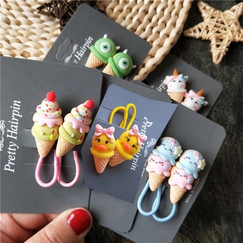 2PCS New Cute Cartoon Sweet Tube Headwear Kids Elastic Hair Bands Children Ropes Girls Accessories Baby Headdress