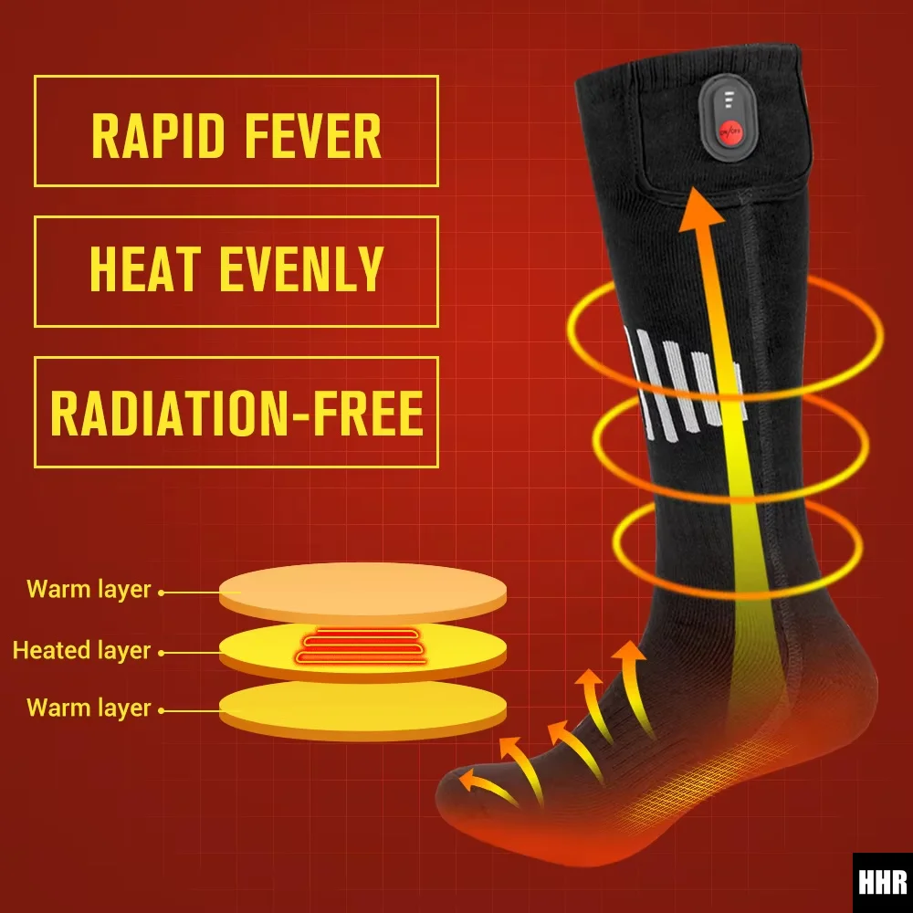 Winter Heated Socks Rechargeable 3 Heat Levels Thermal Foot Warmer for Skiing Hiking Camping Outdoor (Batteries Not Included)