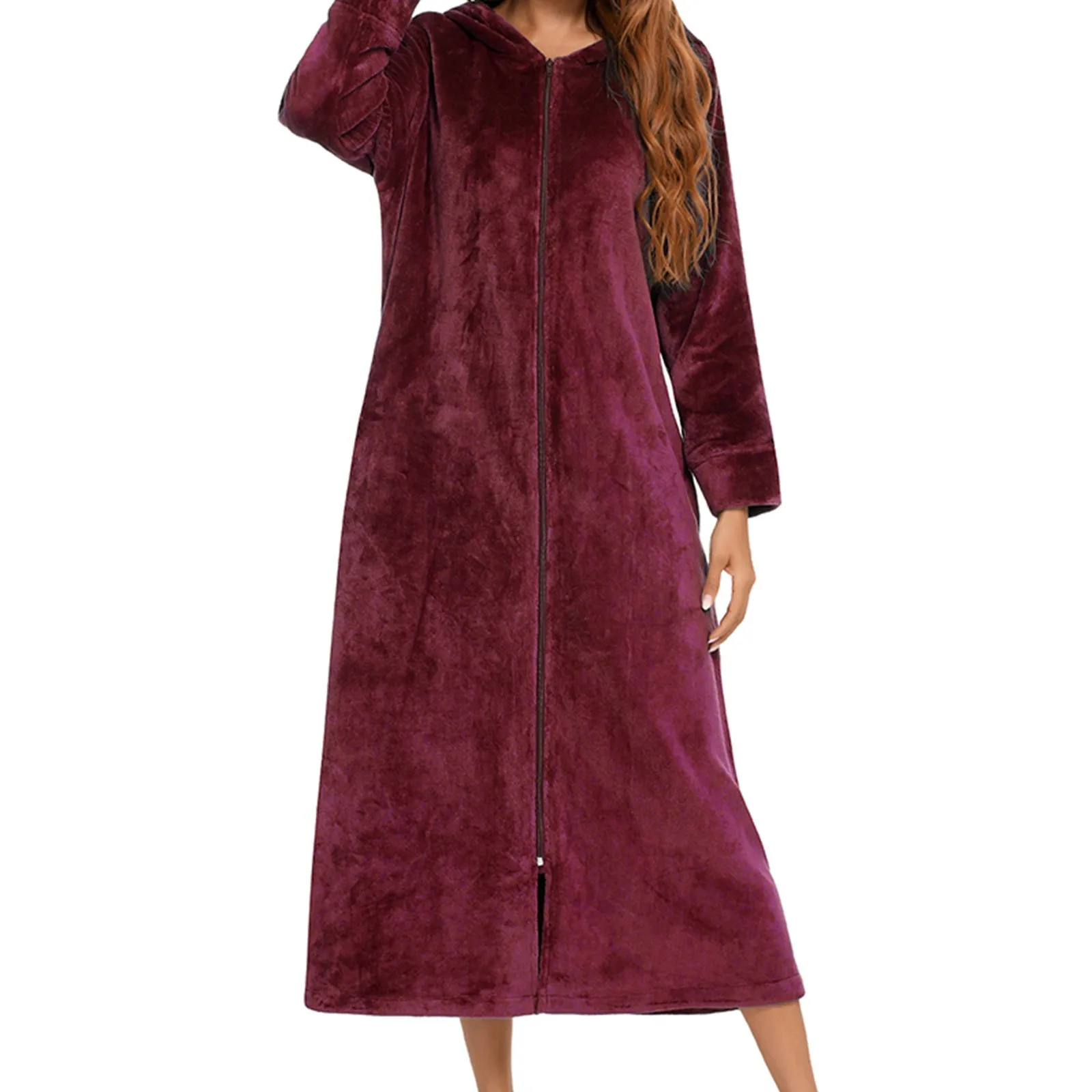 Long Bathrobe Women Hooded Long Sleeve Spring Ladies Dressing Gown Zipper Oversize Autumn Robe Solid Sleepwear For Female