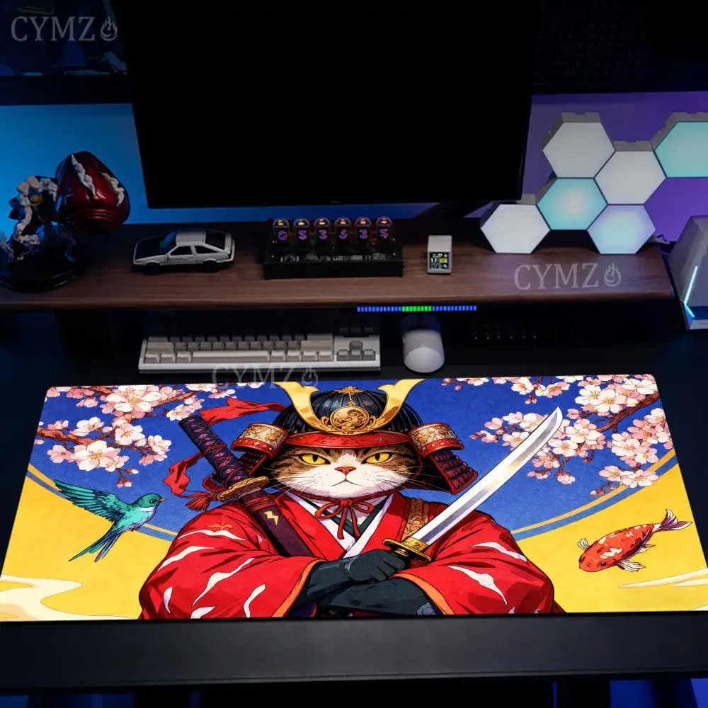 

Digital art samurai cat design Mouse Pad Desk Mat Non-Slip Durable pc desk accessories Gaming mats suitable for office and games