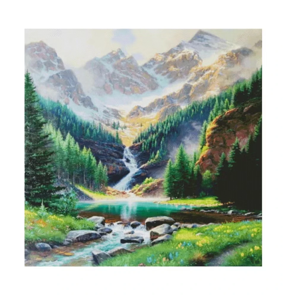 

Mountain lake Forest Landscape 14CT Unprinted Top Quality Cross Stitch Kits Embroidery Art DIY Handmade Needlework Home Decor