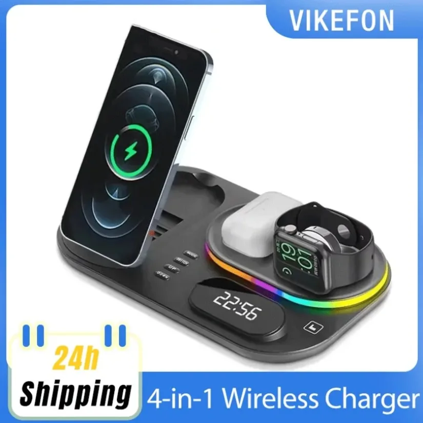 

4 in 1 Wireless Charger Stand Pad 30W Fast Charging Station Dock for iPhone 12-16 Samsung Galaxy Watch iWatch Earphone Xiaomi