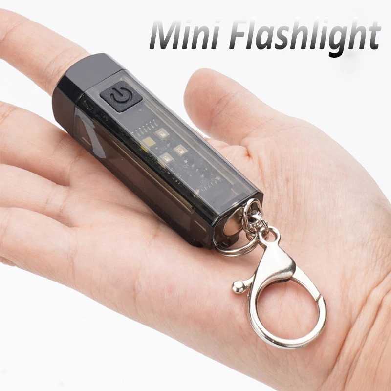 Mini Flashlight Pocket Keychain Light 7 Lighting Modes USB Rechargeable Flashlights Multi-functional Keychain Flashlights