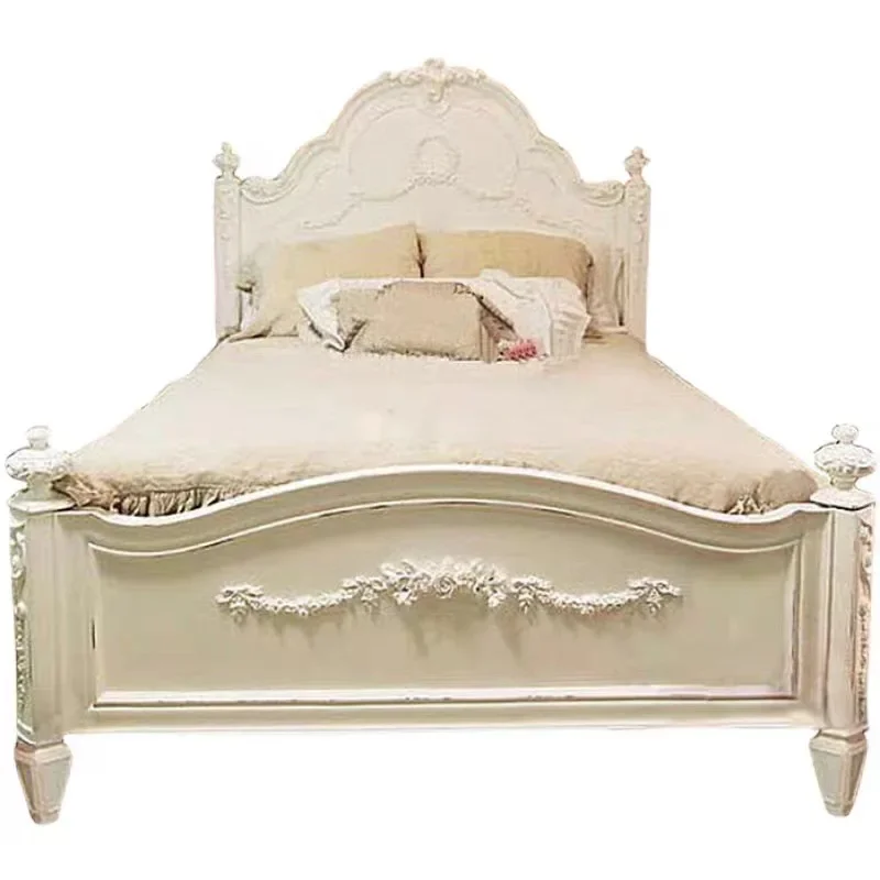 

Solid wood carving flower white double bed American country princess bed European court master bedroom