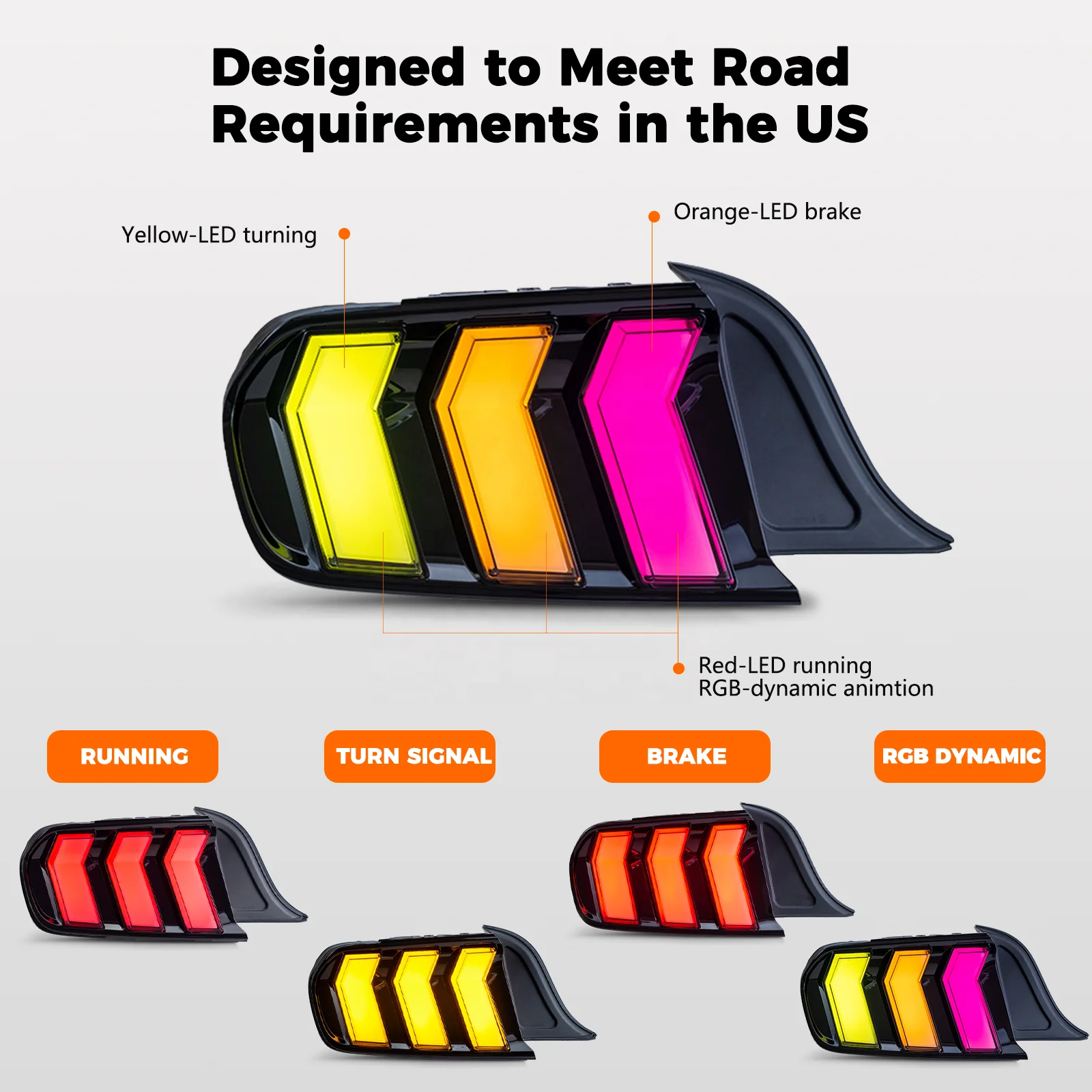 DK الحركة Led الذيل مجموعة مصابيح لفورد موستانج GT350 GT500 RGB سيارة تعديل Led أضواء خلفية لمبة خلفية 2015-2023